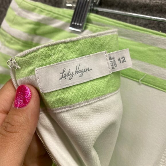 Lady Hagen Skirts Women's 12 Green White Striped Zip Lined Shorts Sport Cotton - Picture 7 of 9